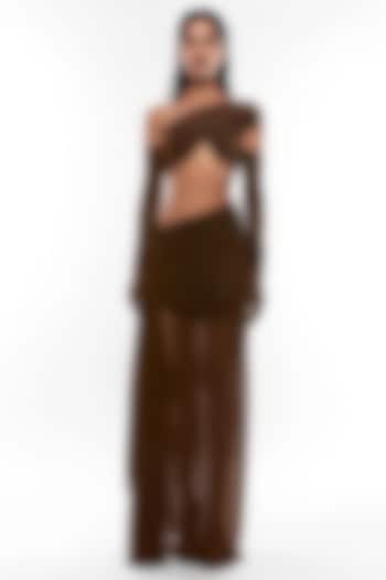 Chocolate Brown Net Draped Skirt Set by Deme by Gabriella at Pernia's Pop Up Shop