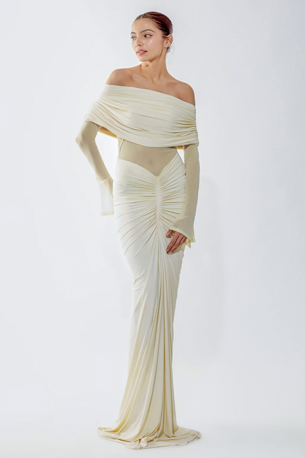 Off-White Malai Lycra & Net Engagement Gown by Deme by Gabriella at Pernia's Pop Up Shop