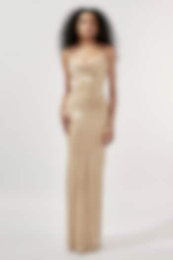 Nude Beige Sequins Party Wear Gown by Deme by Gabriella at Pernia's Pop Up Shop