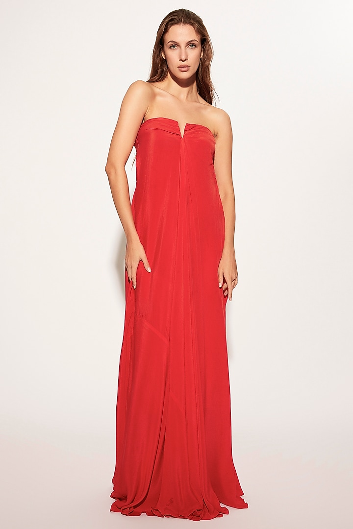 Red Crepe Tube Vacation Dress by Deme by Gabriella at Pernia's Pop Up Shop