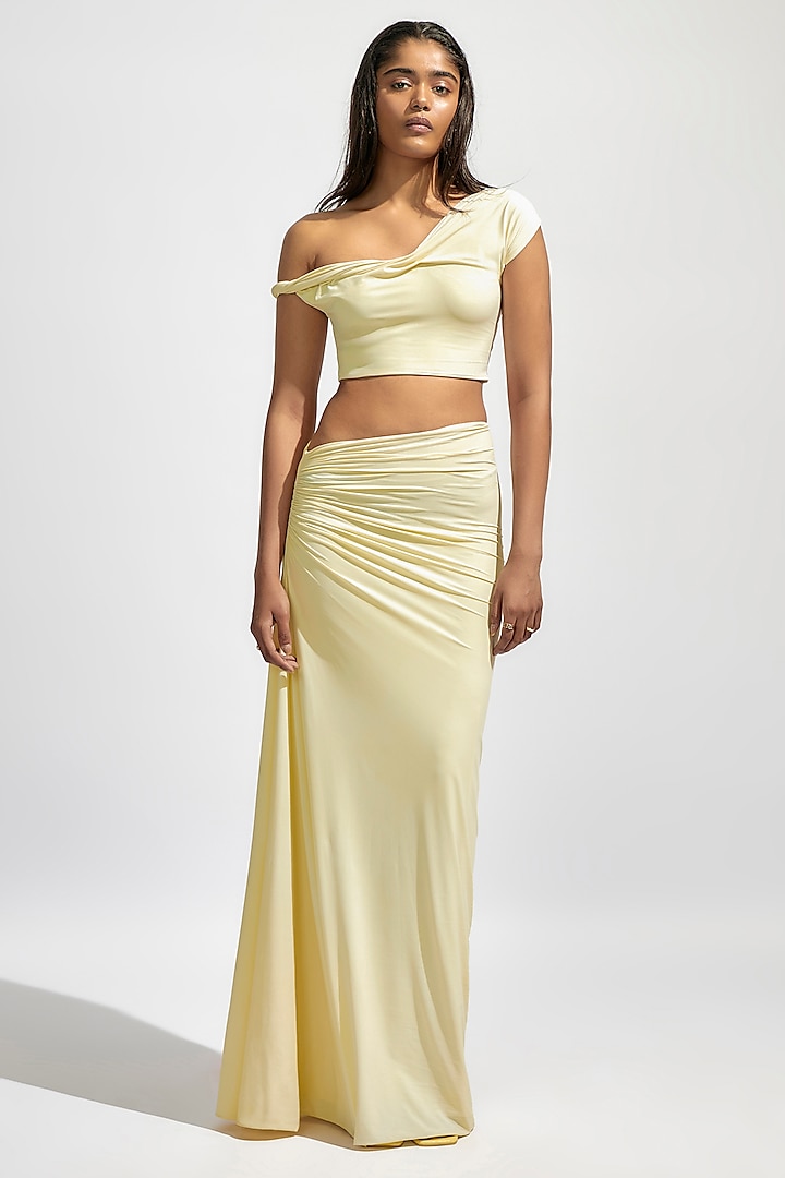 Butter Yellow Malai Lycra Skirt Set by Deme by Gabriella at Pernia's Pop Up Shop