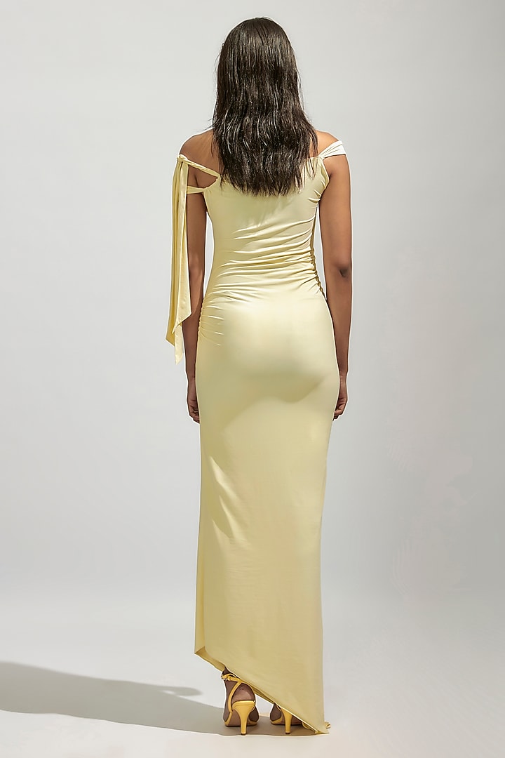 Butter Yellow Malai Lycra One Shoulder Vacation Dress by Deme by Gabriella at Pernia's Pop Up Shop