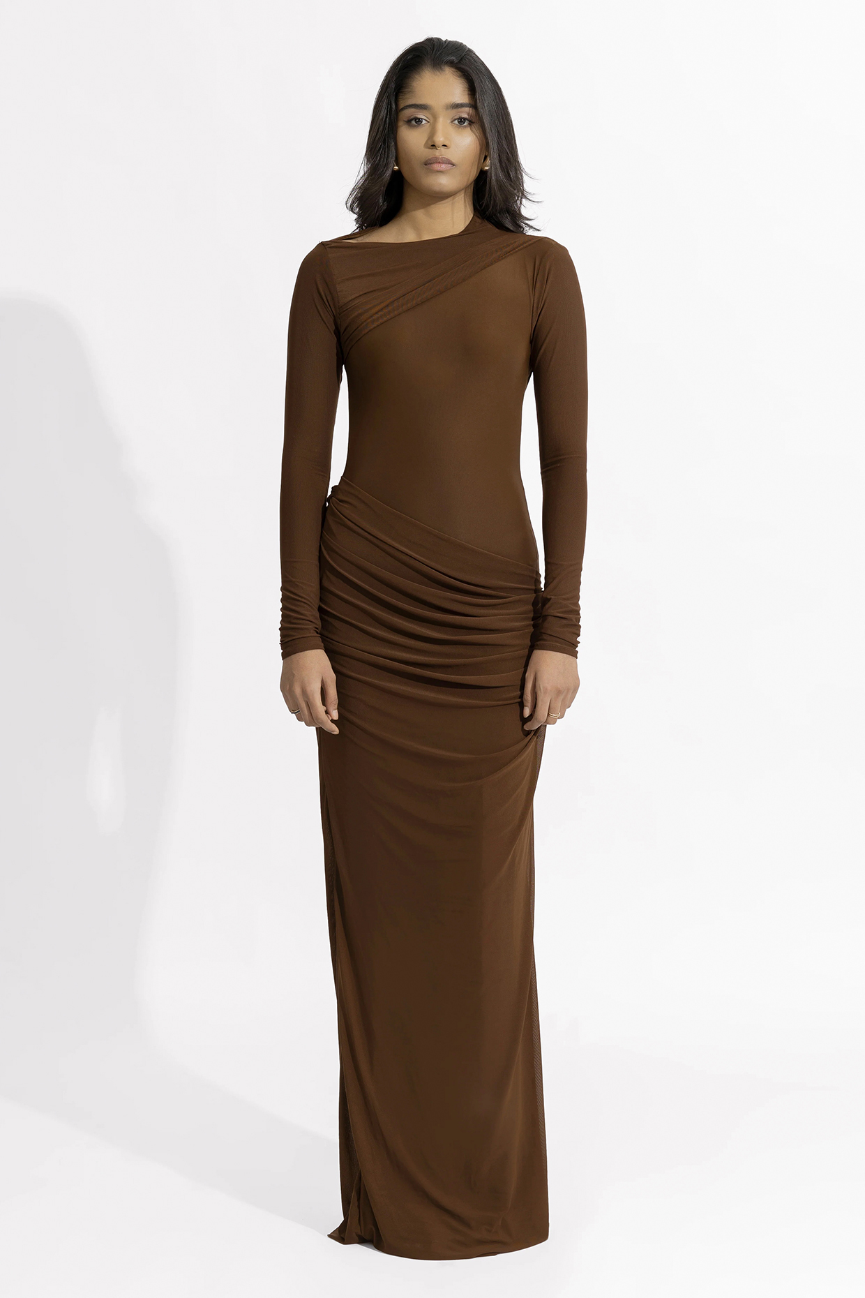 Chocolate Brown Malai Lycra & Net Party Wear Gown by Deme by Gabriella at Pernia's Pop Up Shop