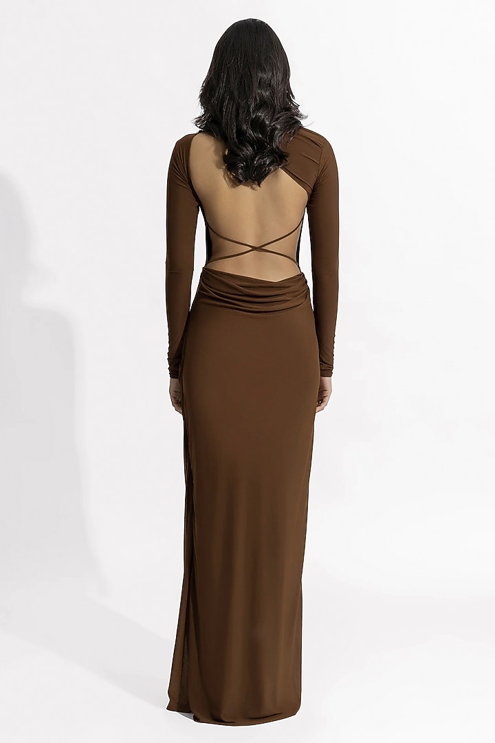 Chocolate Brown Malai Lycra & Net Engagement Gown by Deme by Gabriella at Pernia's Pop Up Shop