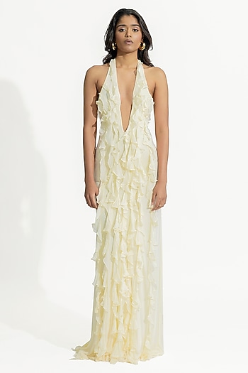 Off-White Malai Lycra & Net Ruffled Engagement Gown by Deme by Gabriella at Pernia's Pop Up Shop