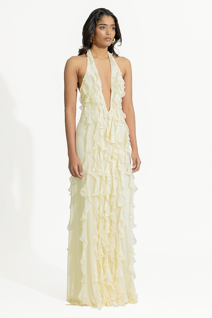 Off-White Malai Lycra & Net Ruffled Engagement Gown by Deme by Gabriella at Pernia's Pop Up Shop