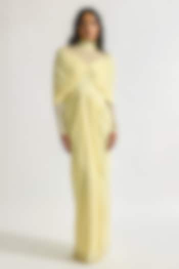 Butter Yellow Malai Lycra & Net Draped Cocktail Dress by Deme by Gabriella at Pernia's Pop Up Shop
