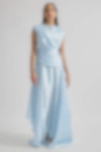 Baby Blue Satin Draped Vacation Dress by Deme by Gabriella at Pernia's Pop Up Shop