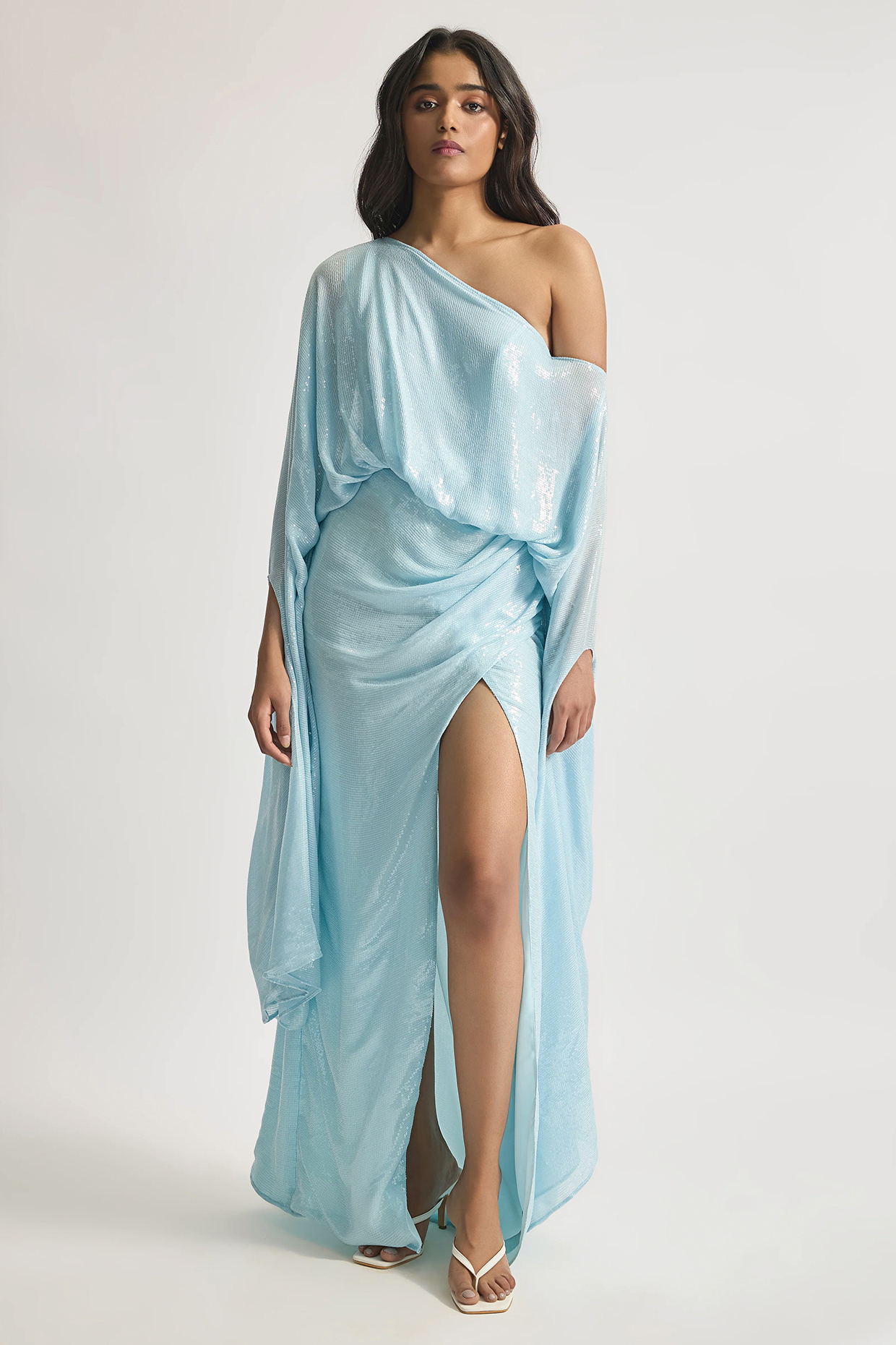Baby Blue Sequins One-Shoulder Draped Engagement Gown by Deme by Gabriella at Pernia's Pop Up Shop
