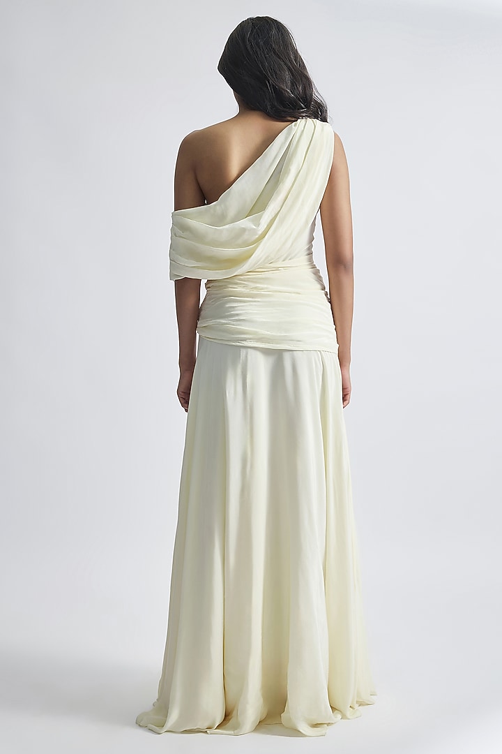 Off-White Crepe One-Shoulder Draped Engagement Gown by Deme by Gabriella at Pernia's Pop Up Shop