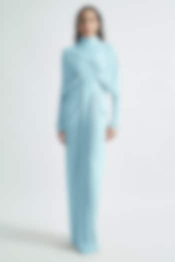 Baby Blue Malai Lycra & Net Draped Cocktail Dress by Deme by Gabriella at Pernia's Pop Up Shop