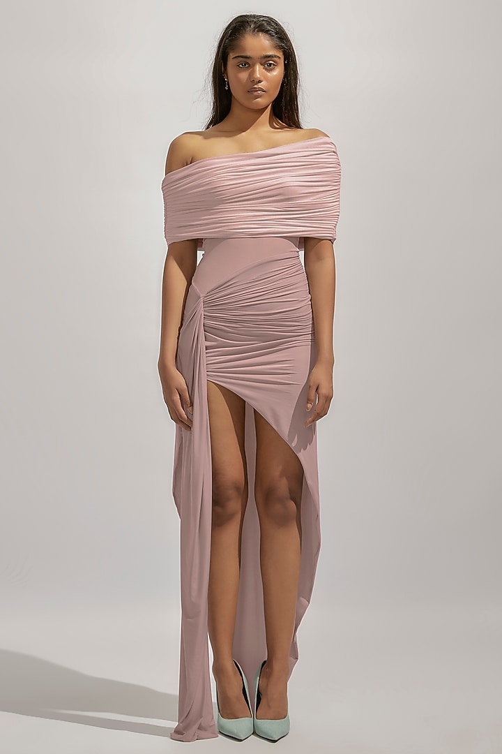Pink Net Off-Shoulder Vacation Dress by Deme by Gabriella at Pernia's Pop Up Shop