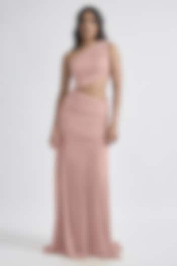 Pink Malai Lycra & Net One-Shoulder Draped Engagement Gown by Deme by Gabriella at Pernia's Pop Up Shop