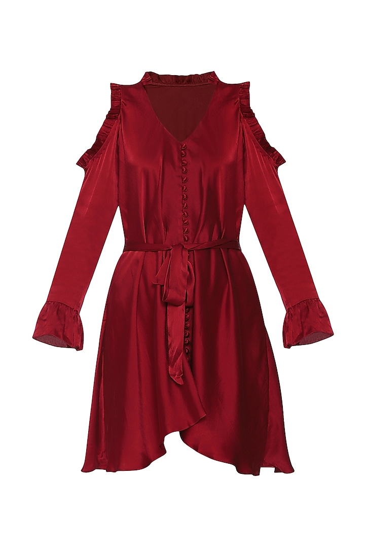 Red Flare Belt Dress by Deme by Gabriella