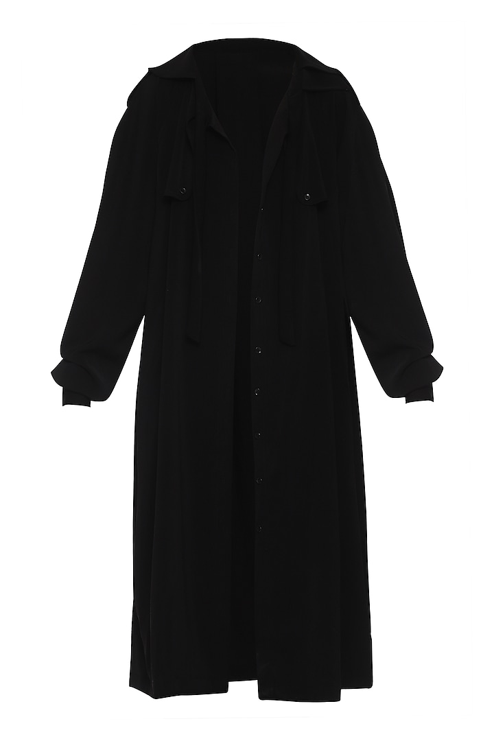 Black Gathered Sleeves Trench Coat by Deme by Gabriella