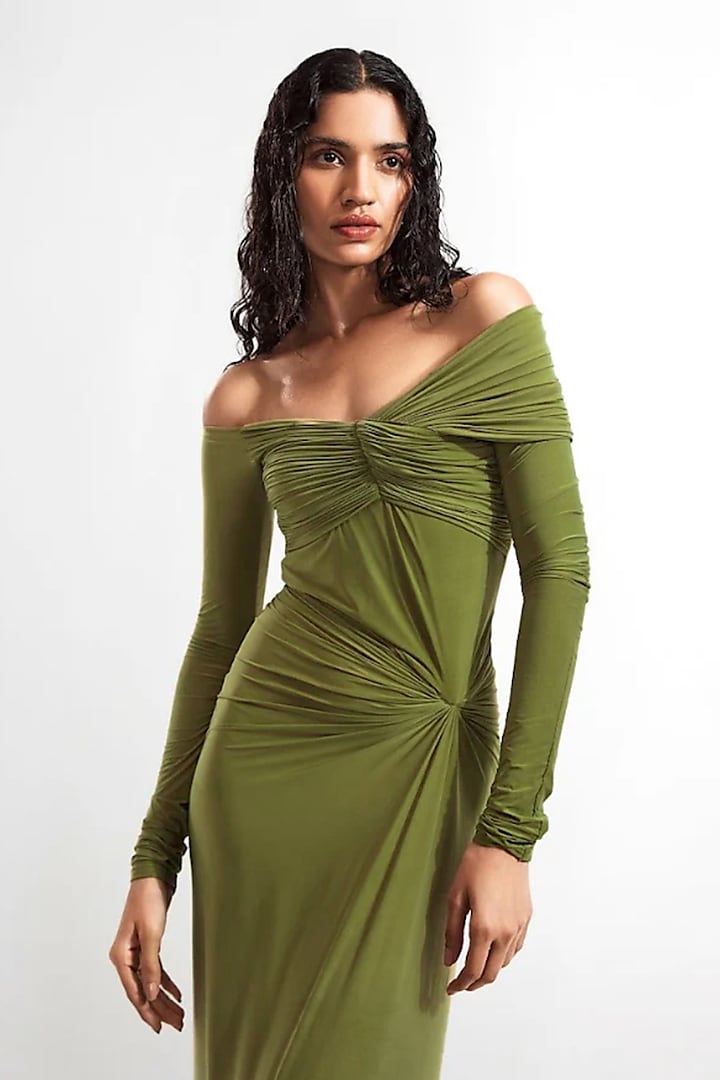 Sage Green Off-Shoulder Draped Engagement Gown by Deme by Gabriella at Pernia's Pop Up Shop