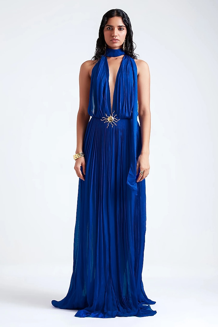 Electric Blue Chiffon Backless Engagement Gown by Deme by Gabriella at Pernia's Pop Up Shop