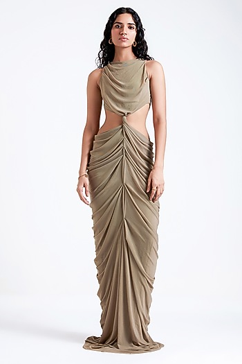 French Grey Malai Lycra & Net Draped Engagement Gown by Deme by Gabriella at Pernia's Pop Up Shop