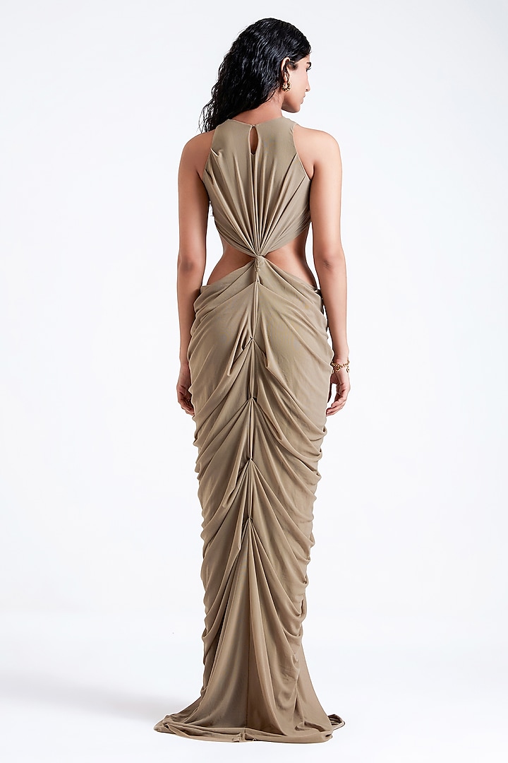 French Grey Malai Lycra & Net Draped Engagement Gown by Deme by Gabriella at Pernia's Pop Up Shop