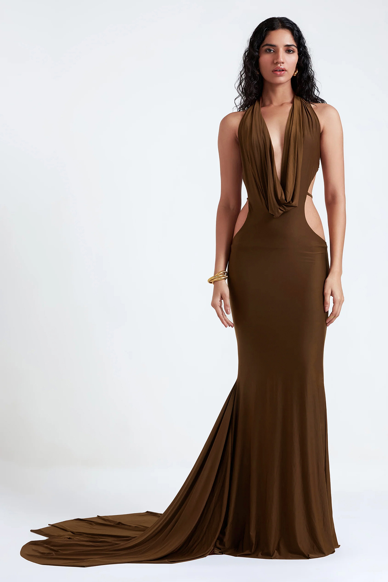 Chocolate Brown Malai Lycra Engagement Gown by Deme by Gabriella at Pernia's Pop Up Shop