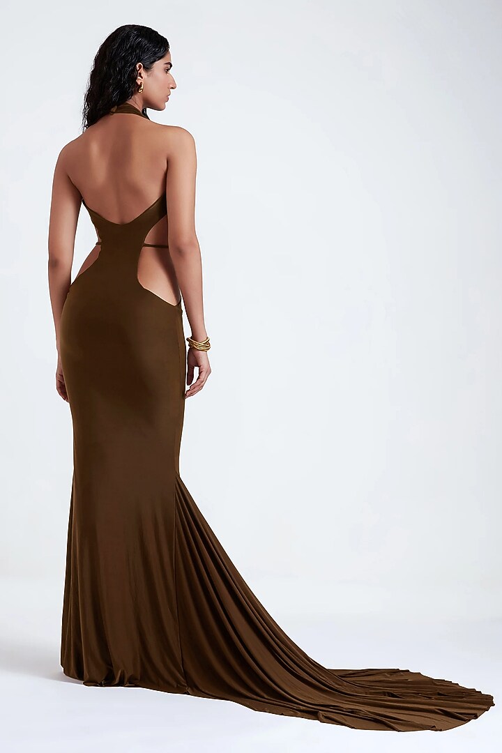 Chocolate Brown Malai Lycra Engagement Gown by Deme by Gabriella at Pernia's Pop Up Shop
