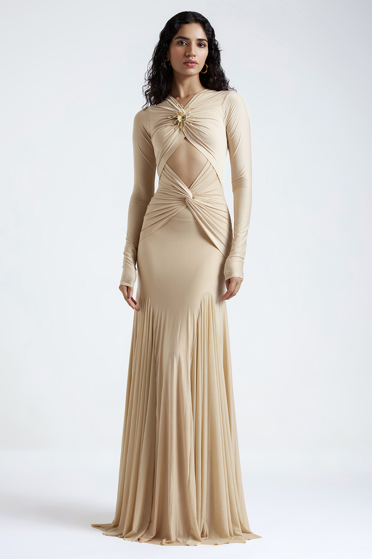 Wheat Beige Malai Lycra & Net Engagement Gown by Deme by Gabriella at Pernia's Pop Up Shop