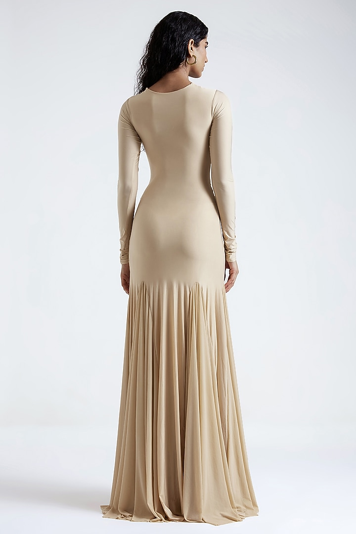 Wheat Beige Malai Lycra & Net Engagement Gown by Deme by Gabriella at Pernia's Pop Up Shop