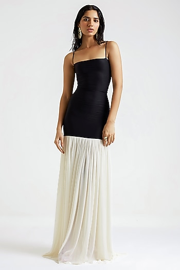 Black & Off-White Malai Lycra Engagement Gown by Deme by Gabriella at Pernia's Pop Up Shop