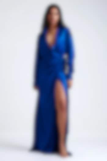 Electric Blue Heavy Satin Wrap-Style Engagement Gown by Deme by Gabriella at Pernia's Pop Up Shop