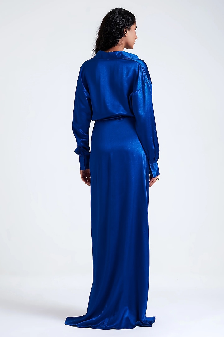 Electric Blue Heavy Satin Wrap-Style Engagement Gown by Deme by Gabriella at Pernia's Pop Up Shop