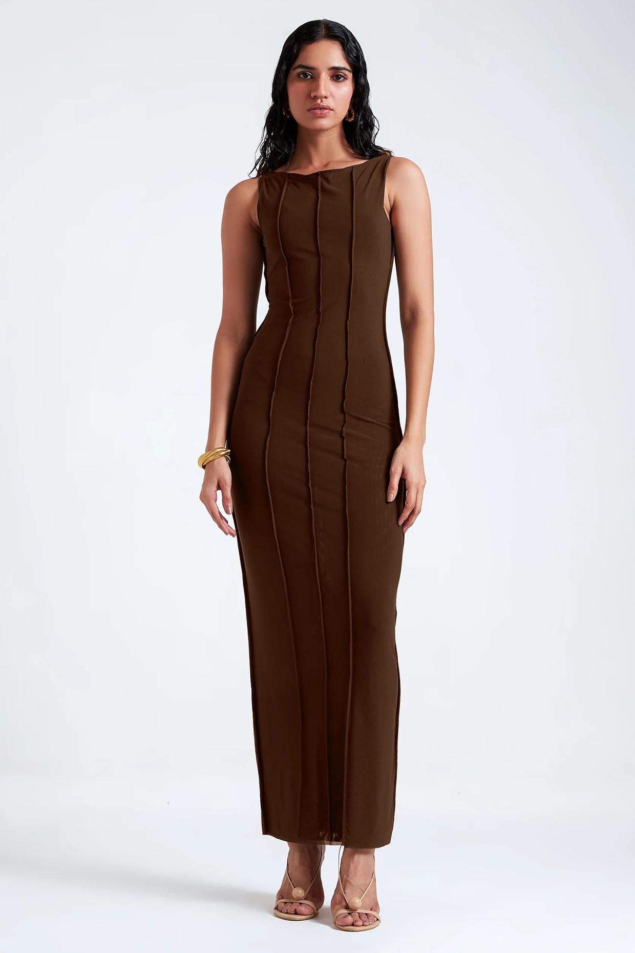 Black Coffee Double Net & Malai Lycra Party Wear Gown by Deme by Gabriella at Pernia's Pop Up Shop