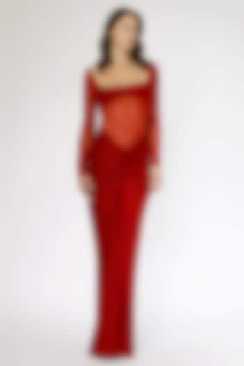 Cherry Red Net & Malai Lycra Cocktail Dress by Deme by Gabriella at Pernia's Pop Up Shop