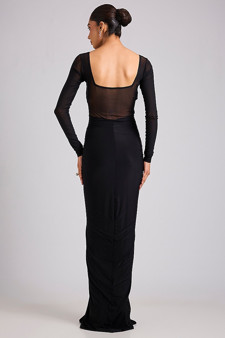 Black Net & Malai Lycra Cocktail Dress by Deme by Gabriella at Pernia's Pop Up Shop