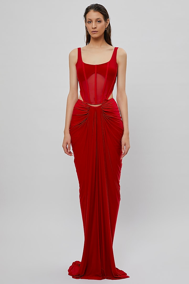 Red Net & Lycra Corset Vacation Dress by Deme by Gabriella at Pernia's Pop Up Shop