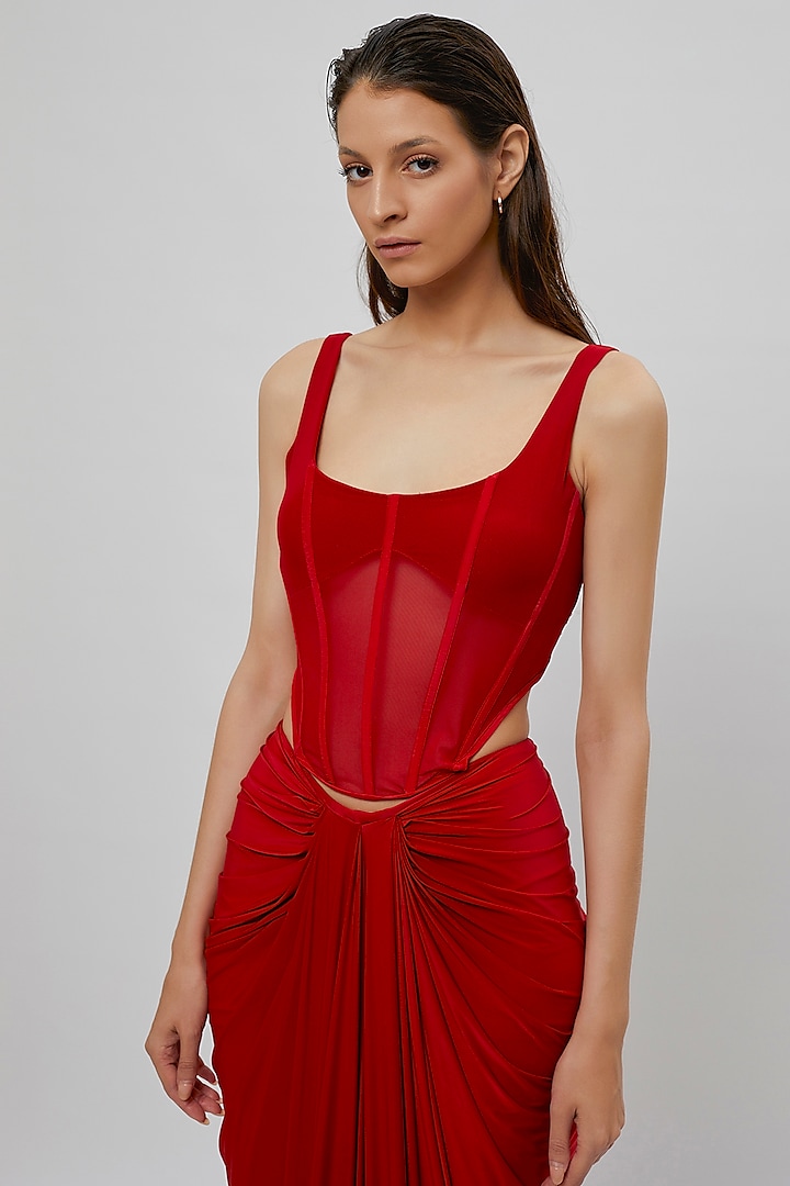 Red Net & Lycra Corset Vacation Dress by Deme by Gabriella at Pernia's Pop Up Shop