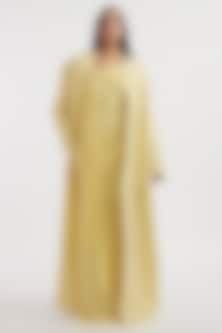Butter Yellow Malai Lycra & Net Off-Shoulder Dress With Trench Coat by Deme by Gabriella