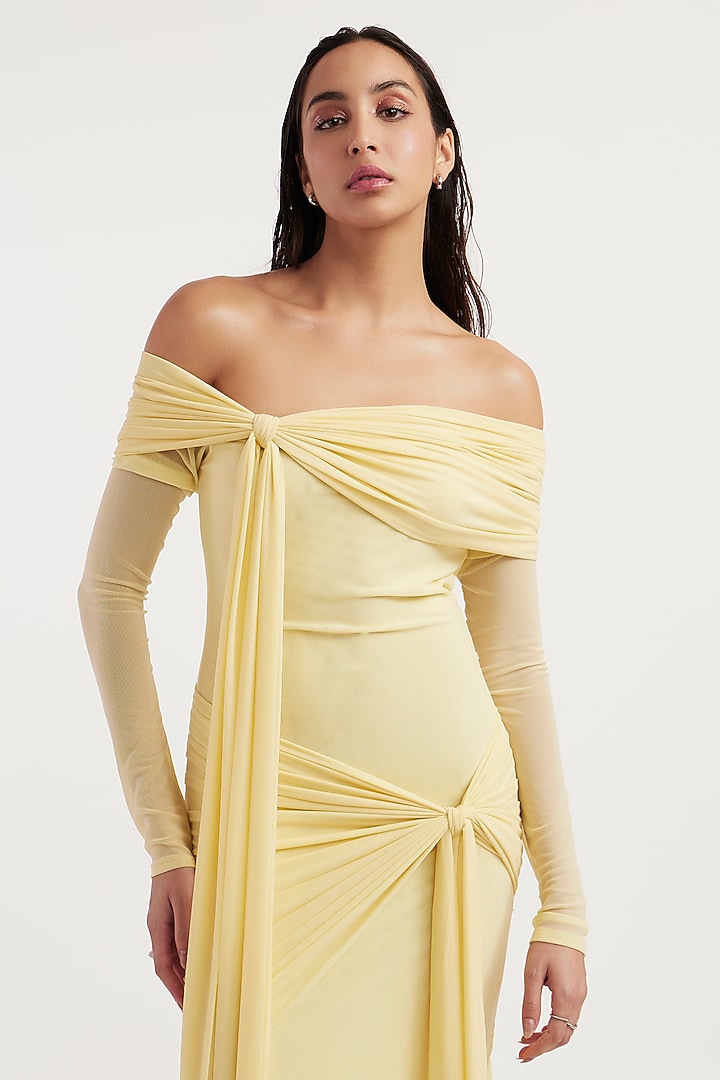 open lace back dress Aila Rosette One Shoulder Dress - Butter Yellow main image 1
