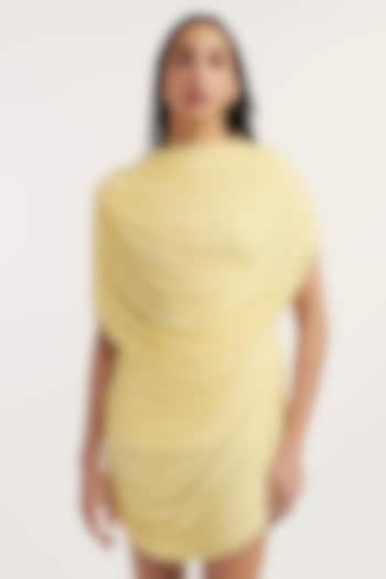 Butter Yellow Malai Lycra & Net Draped Vacation Dress by Deme by Gabriella at Pernia's Pop Up Shop