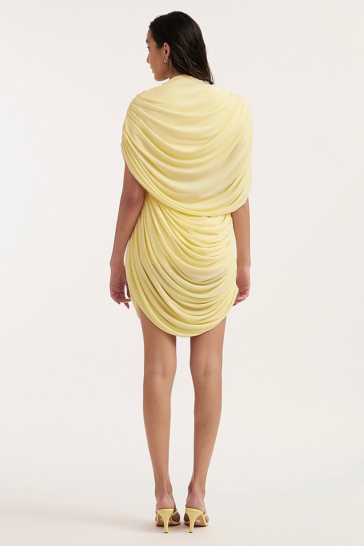 Butter Yellow Malai Lycra & Net Draped Vacation Dress by Deme by Gabriella at Pernia's Pop Up Shop