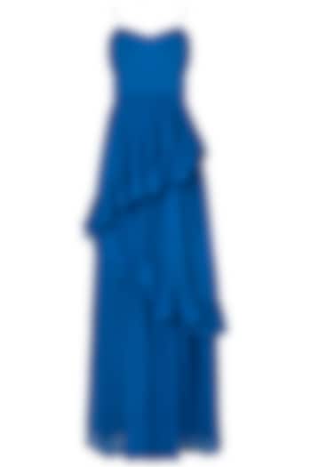 Blue ruffled gown by DEME BY GABRIELLA