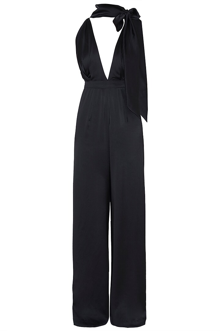 Black satin jumpsuit available only at Pernia's Pop Up Shop. 2023