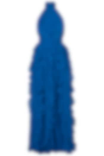 Blue ruffled gown by DEME BY GABRIELLA