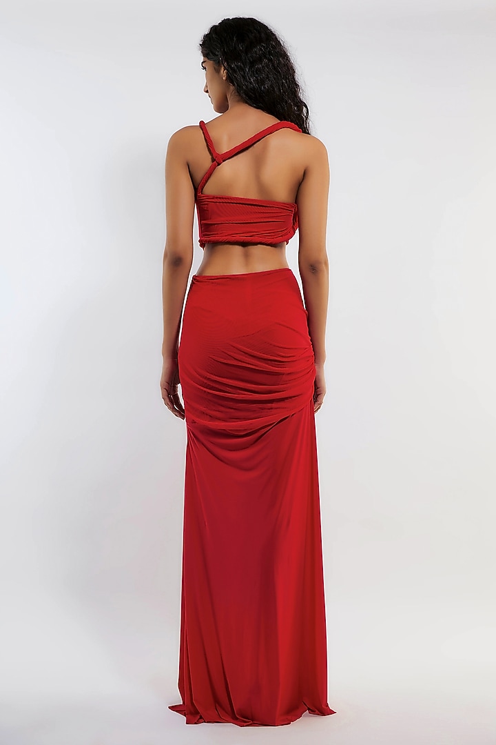 Red Net Ruched Maxi Vacation Dress by Deme by Gabriella at Pernia's Pop Up Shop