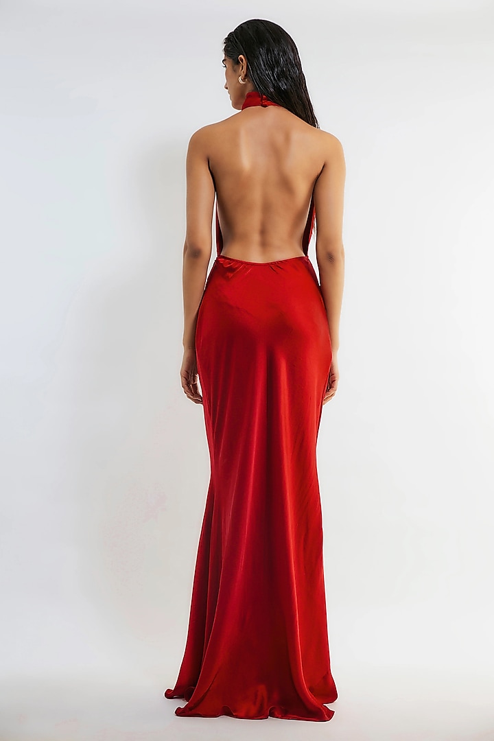 Red Satin Backless Maxi Dress Design by Deme by Gabriella at Pernia's Pop  Up Shop 2026