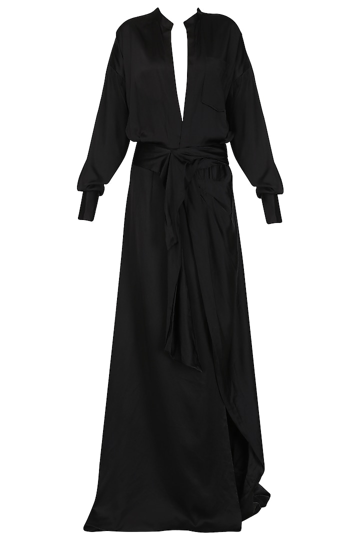 Black long shirt dress available only at Pernia's Pop Up Shop. 2024