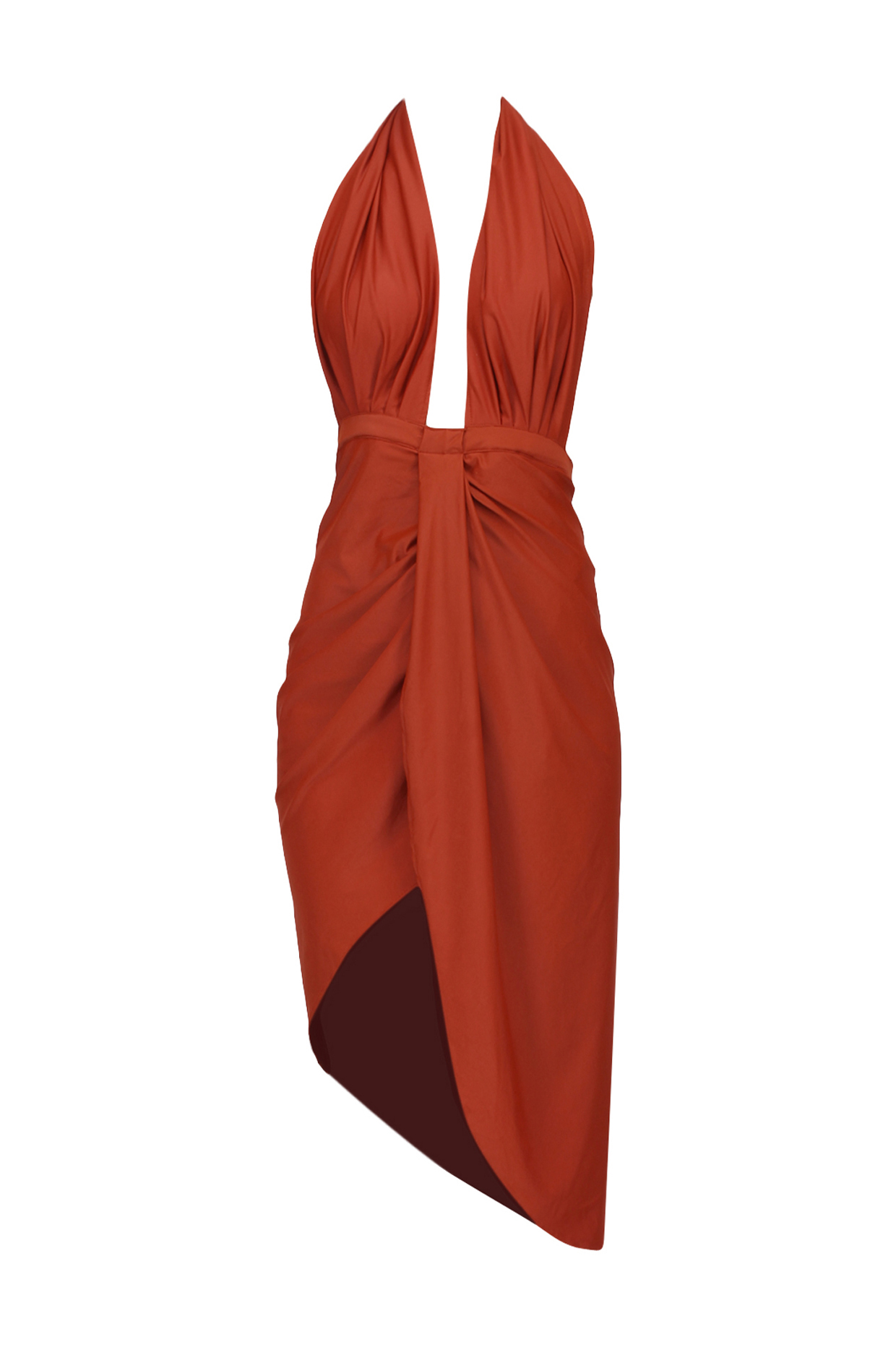 Red Plunge Neck Salmon Dress by Deme by Gabriella