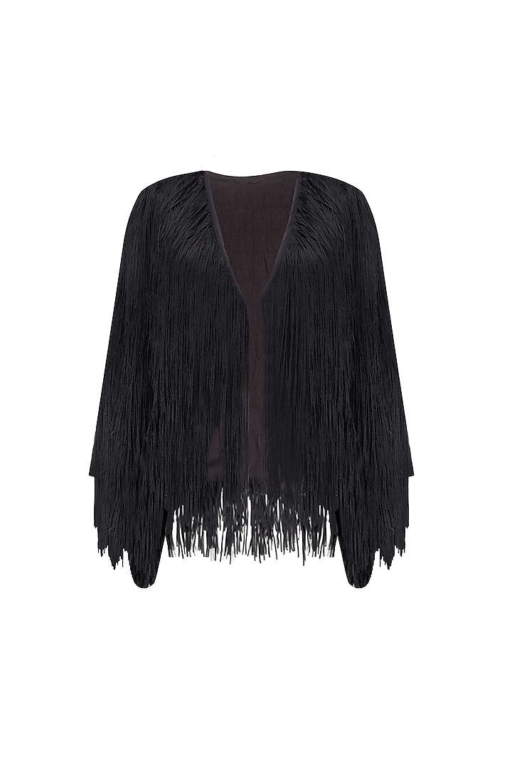 Black tassel fringes front open short cape available only at Pernia's ...