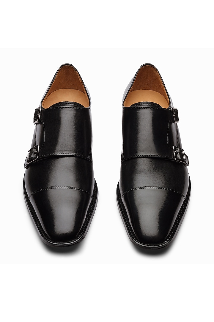 Black Full Grain Calfskin Leather Double Monk Strap Shoes by 3DM Lifestyle at Pernia's Pop Up Shop