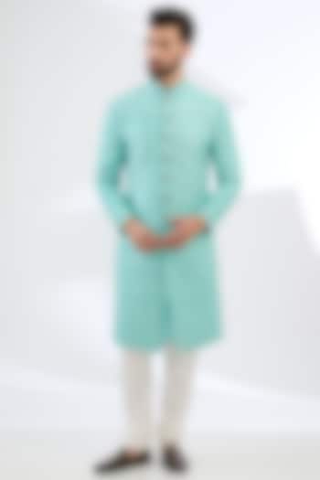 Blue Silk Groom Sherwani Set by Divyam Mehta Men at Pernia's Pop Up Shop