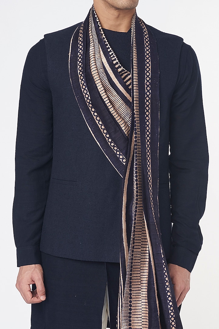 Blue Silk Nehru Jacket Set by Divyam Mehta Men at Pernia's Pop Up Shop